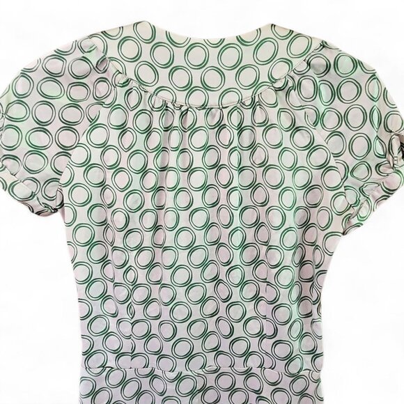 Zara Medium Basic Ivory & Green Circle Print Midi Dress Cap Sleeves V-Neckline - Picture 5 of 8